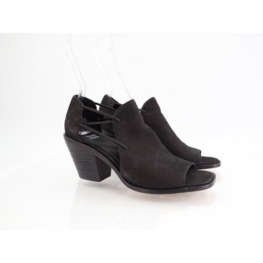Eileen Fisher Womens Nikki Booties Peep Toe Block Heel Tumbled Leather Black 8